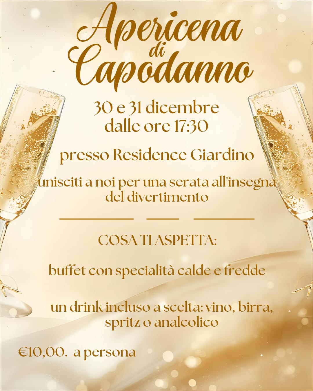 Apericena buffet Capodanno 2025 a Montecreto, Residence Giardino